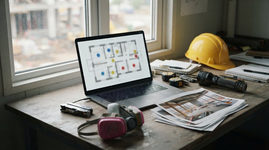 Asbestos survey report and register on a desk